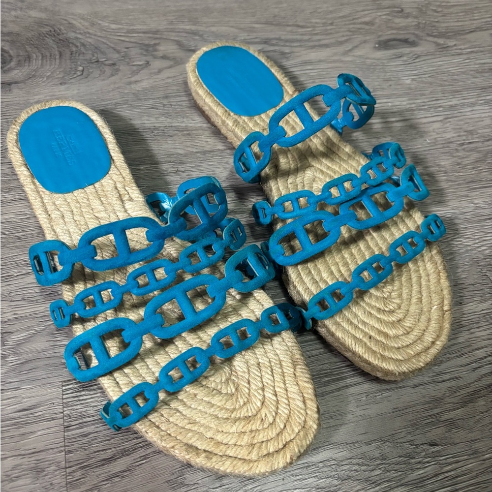 Hermes Blue Chain Strap Sandals
